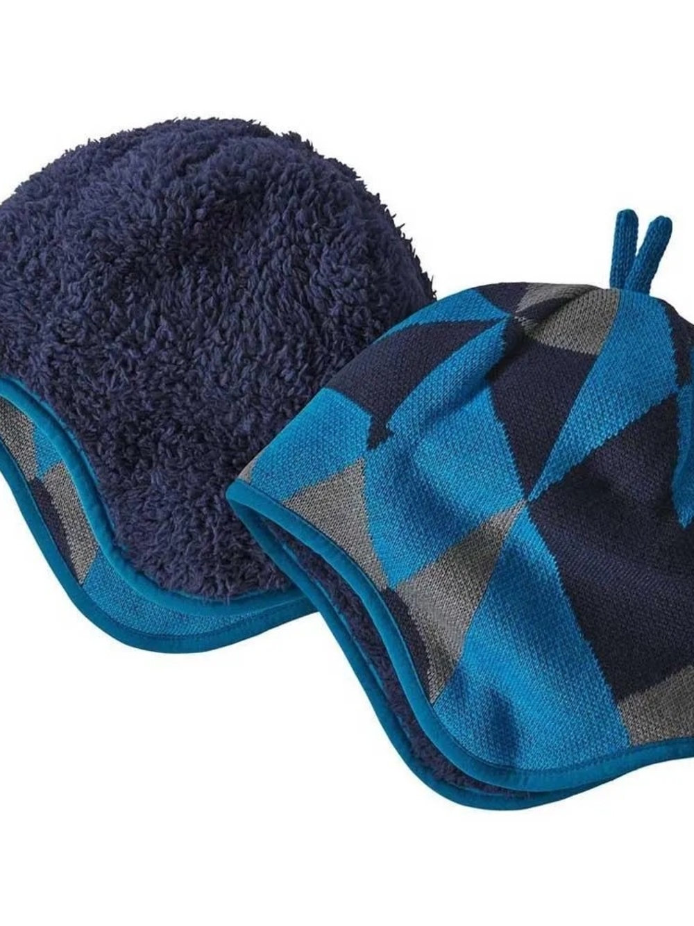 PATAGONIA BABY BEANIE Blue Geometric Fleece-Lined Winter Hat